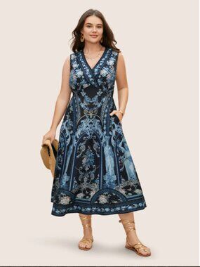 Bloomchic V Neck Boho Print Sleeveless Midi Dress 3X (22-24) NWT